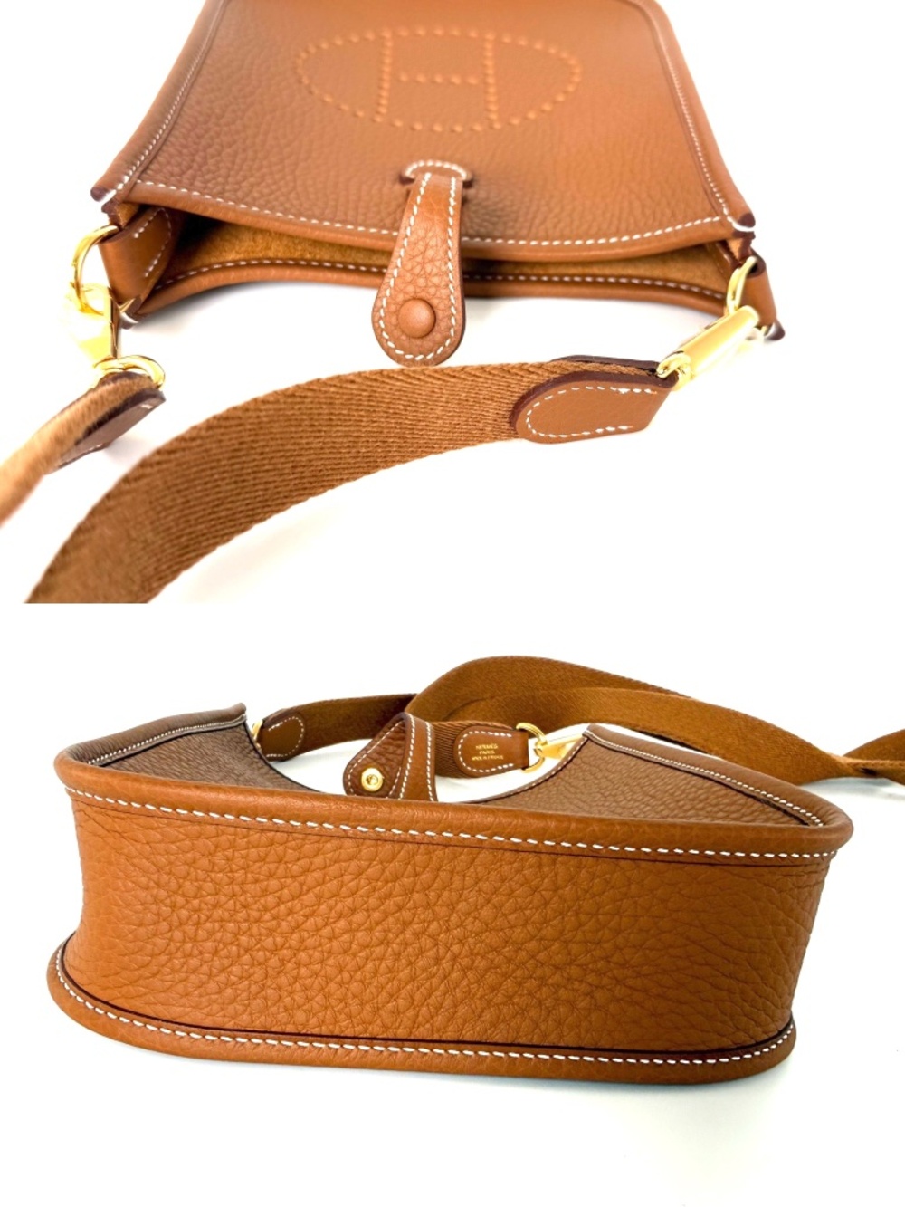HERMES Mini Evelyne TPM 16 Gold on Gold Leather Crossbody Bag New - Picture 6 of 10